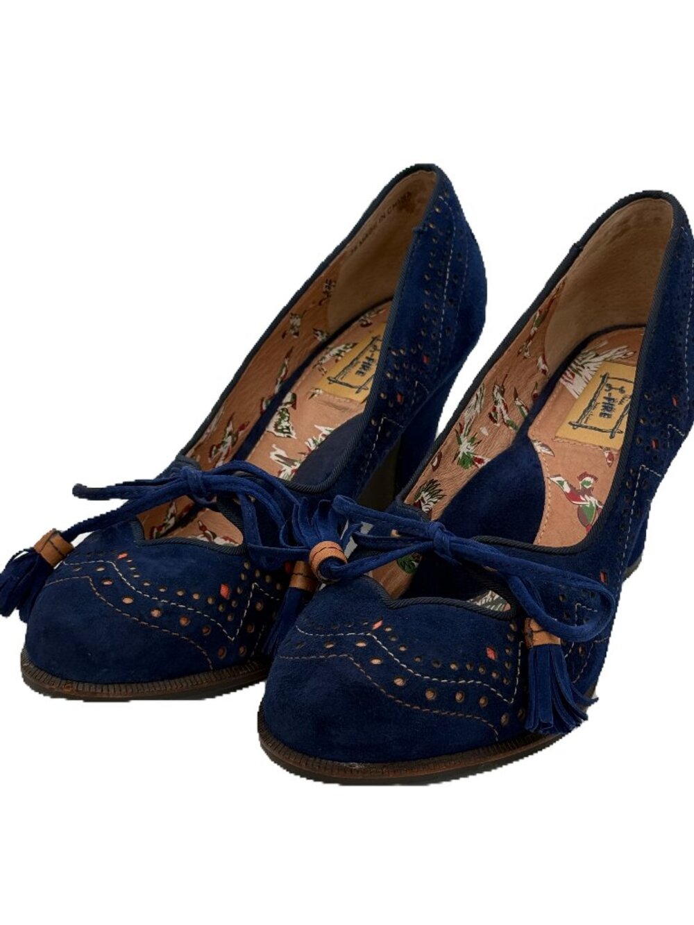 Miss L-FIRE Navy Suede Perforated Tassel Mary Jane Block Heels Size 38 - Picture 2 of 9